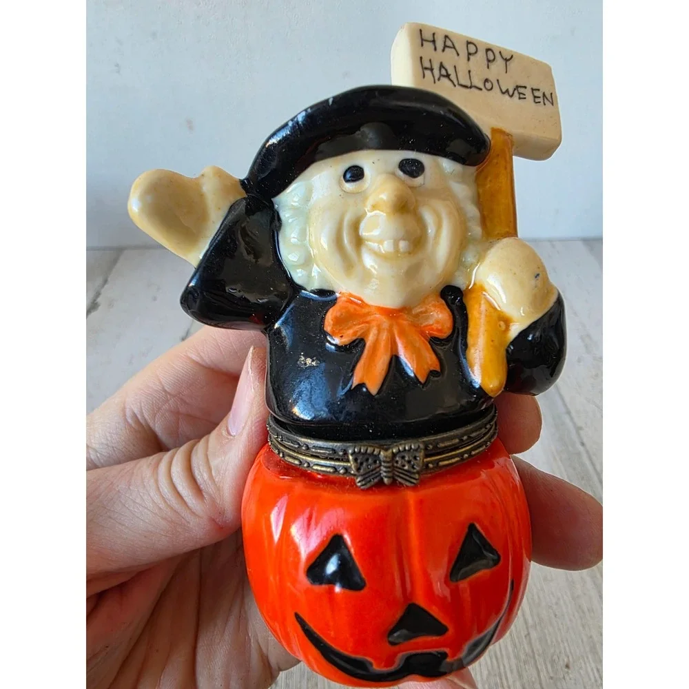 Vintage Greenbrier witch pumpkin trinket box Halloween village‎ decor Jack